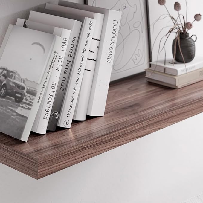 Floating Shelf, Set of 2 Wall Shelf, 30 in W x 12.75 in D x 2 in H Wooden Floating Wall Shelf with Invisible Brackets for Living Room/Bedroom/Bathroom/Kitchen Storage and Decor, Walnut