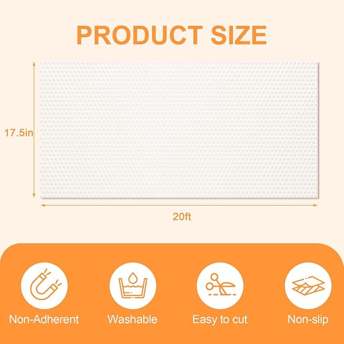 FEXIA Shelf Liner 17.5 Inch x 20 FT Clear Non Slip Waterproof Cabinet and Drawer Liner for Kitchen Cabinet Refrigerator Pantry Closet Durable Non Adhesive