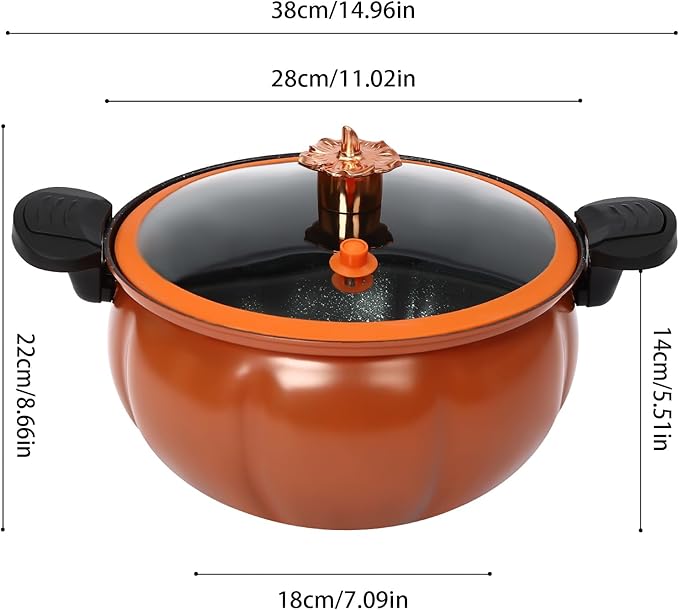Pumpkin Micro Pressure Cooker Fast Cooking Cookware, 8L Large Capacity Microwave Kitchenware with Detachable Handle, One-Hand Operating Glass Lid and Handle, Micro Pressure Cookware for Stovetops