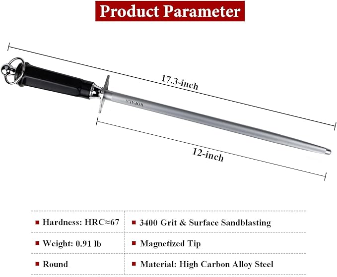 Sharpening Steel Knife Sharpener Rod Round 12 Inches Honing Steel for Knives Dark