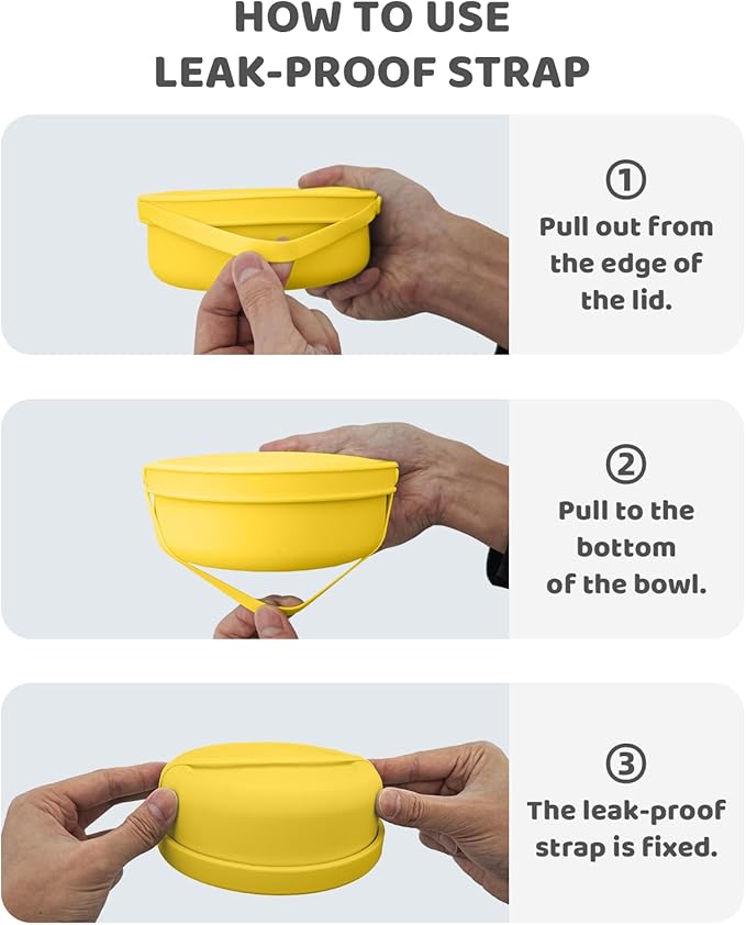 Silicone Food Storage Containers Bowl, Set of 3 Reusable Silicone Bento Lunch Box Containers with Lids (17oz, 25oz, 42oz) Dishwasher, Microwave and Freezer Safe (Bright Yellow)