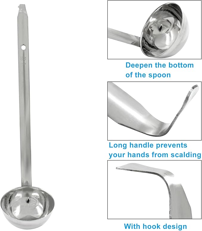 Piutouyar 3 Pcs 3 oz Soup Ladle Set, Stainless Steel Ladle with Long Hooked Handles Kitchen Cooking Serving Ladle Accessories for Cooking Soup Sauce Stews