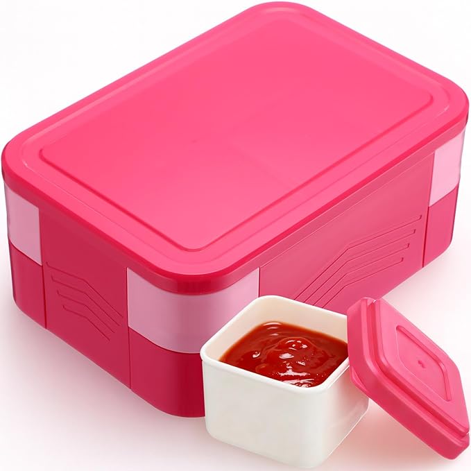 6-compartment Bento Box, 50oz Lunch Container with Utensils & Sauce Cup, Microwave & Dishwasher Safe, Leakproof Lunch Box for Adults Men Women(Rose Red)
