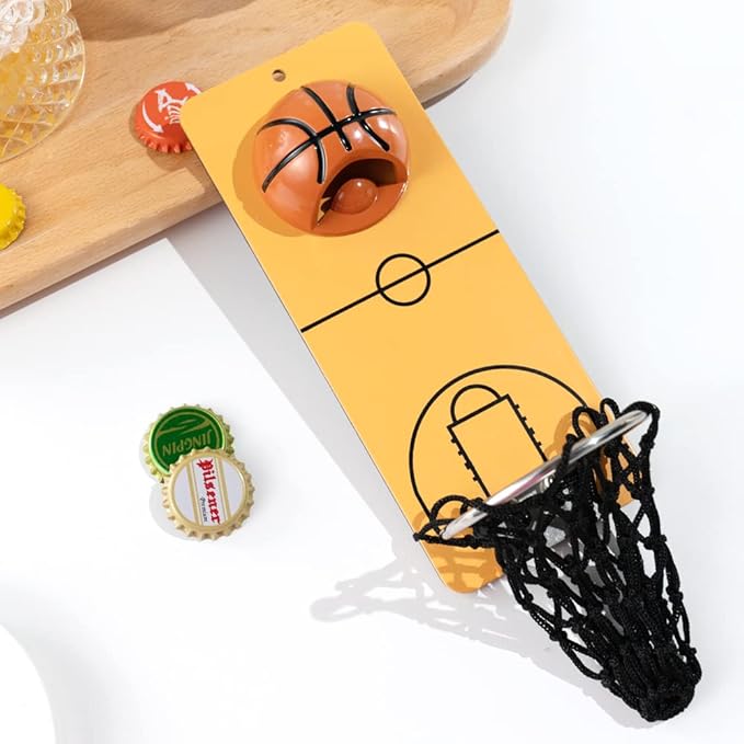 Arola Magnetic Basketball Bottle Opener, Removable Metal Wall Mounted Opener with Cap Catcher Collector, Gift for Basketball、Beer Lovers and Men, Use as Kitchen-Yard-Bar Decoration