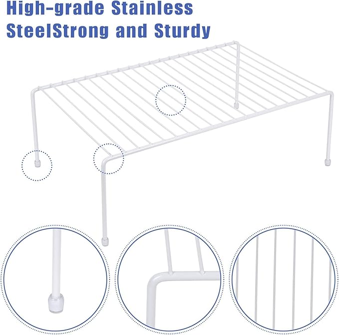 Set of 2 Large (16.1 x 10.2 Inch) Cabinet Storage Shelf Rack, Shelves，Kitchen Counter and Cabinet Shelf, Storage Rack Organizer for Kitchen, Bathroom Cupboard (White)