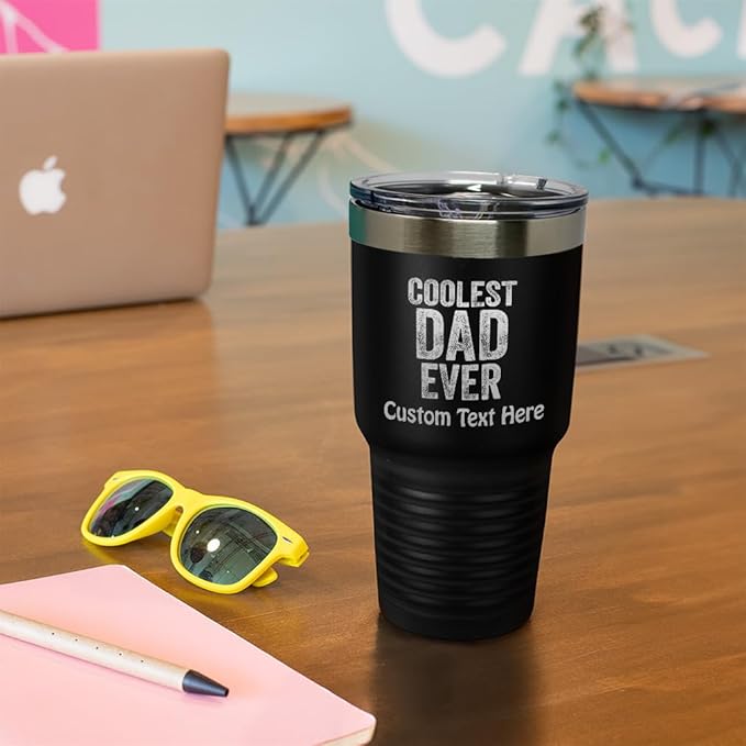 Custom Tumblera Tumblers Travel Mugs Coolest Dad Ever C Family & Friends Dad Insulated Drinkware Personalized Tumbler Cups Coffee Tumbler Engraved Stainless-Steel 20 Oz Navy Personalized Text Here