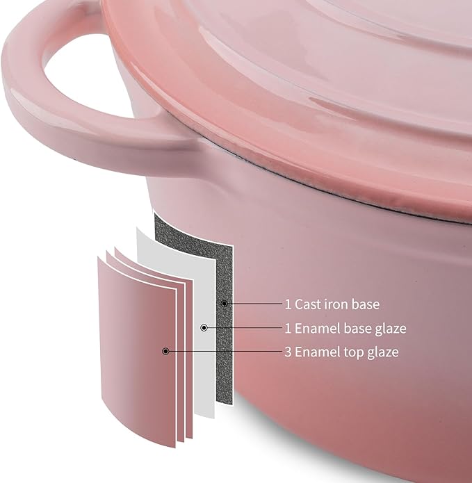 Enameled Cast Iron Dutch Oven Pot with Lid Heavy-Duty Cookware for Bread Baking,Braising,Stews,Roasting,Oven Safe up to 500°F,4QT,pink