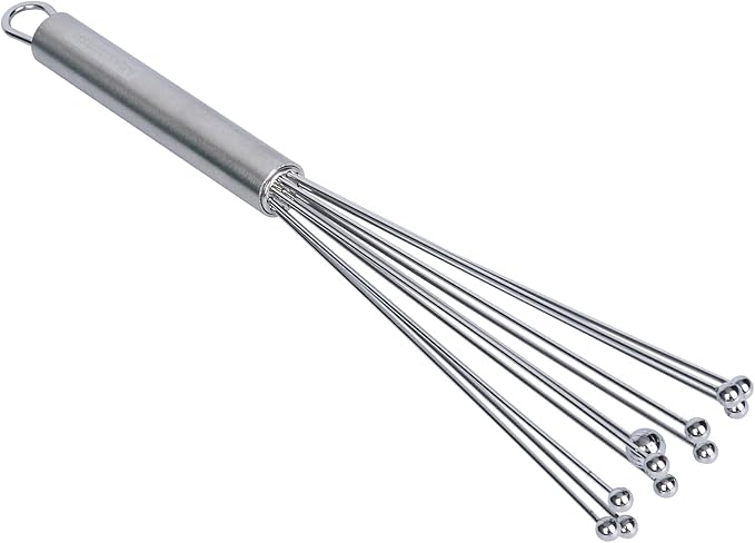 Restaurantware 10.5 in Stainless Steel Ball Whisk - 6 Pack - German Standard Egg Beater with Ergonomic Handle, Dishwasher Safe - Manual Mixer Cooking Whisk for Baking, Stirring, Sauces, Beating