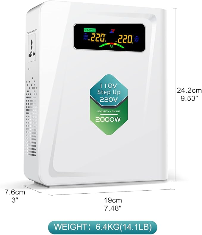 Step Up Transformer 110v to 220v 2000w Voltage Converter, 120v to 240v, No Noise,Suit for Juicer, Chocolate Machine and Other Appliances ，Using 220V Asia Euro Appliance in US