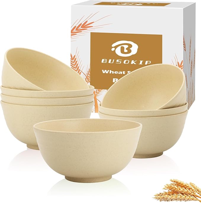 Wheat Straw Bowls Set of 8, Unbreakable Cereal Bowl 26 OZ, Microwave and Dishwasher Safe Bowl for Dinner, Breakfast, Serving, Reusable Plastic Bowls for Kitchen, Soup, Ramen, Salad - Beige