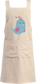 Cotton Linen Apron Non-tie Cross Back Kitchen Apron with Pockets Soft Comfortable Durable for Cooking Baking Gardening (Khaki)