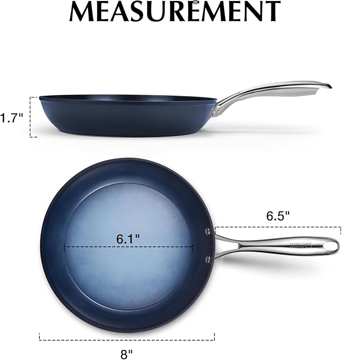 KOCH SYSTEME CS Small Frying Pan, Nonstick 8 Inch Frying Pan with Non Toxic Ceramic Coatings, Fry Pan Nonstick, Small Skillet, Omelet Pans, Oven Safe, Gradient Blue