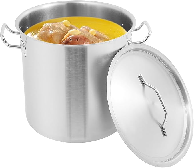 25L/26.4Qt Commercial Large Stock Pot with Lid,Nickel Free Stainless Steel Cookware Healthy Polished Stockpots, Induction Soup Pot for Cooking Home Use