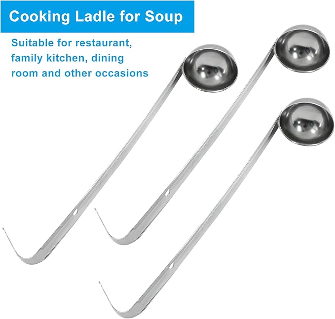 Piutouyar 3 Pcs 1 oz Soup Ladle Set, Stainless Steel Ladle with Long Hooked Handles Kitchen Cooking Serving Ladle Accessories for Cooking Soup Sauce Stews