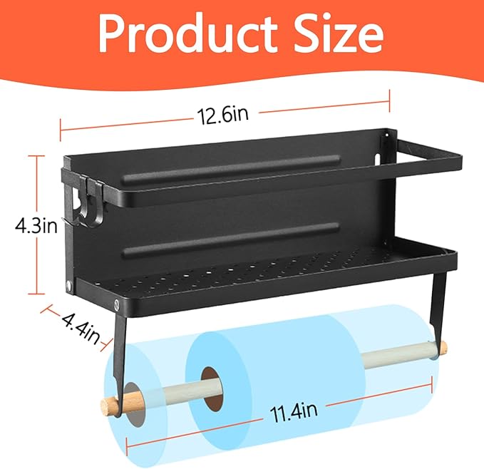 Magnetic Paper Towel Holder for Fridge, Magnetic Spice Rack for Refrigerator, 2-in-1 Foldable Shelf for Side of Refrigerator, Kitchen Countertop Organizers and Wall Mount Storage