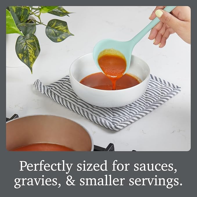 Tovolo Flex Core Small Silicone Ladle Aqua Seafoam Green Heat Safe Silicone Soup Ladle BPA Free, Dishwasher Safe Small Kitchen Ladle with Precision Pour Lip for Serving Sauces Soups Gravies