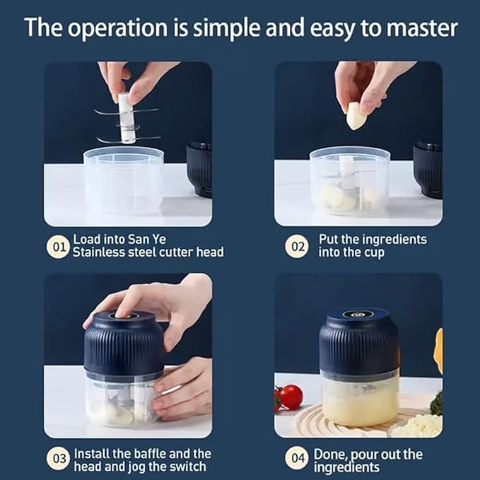 2026 New Electric Garlic Chopper, Mini Portable Veggie Chopper with 304 Stainless Steel Blades, 300ML Rechargeable Food Processor Cordless, for Mashing Onion Garlic Chili Ginger Fruits (2*White)