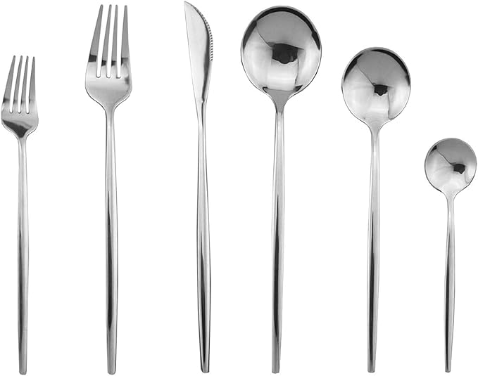 JASHII Silverware Set, Mirror Polished Silver Flatware Cutlery Set Service for 6, Shiny Finish 36 Pieces Stainless Steel Utensils Set Dinner Knife Fork Spoon Dessert Fork Salad Spoon Dishwasher Safe
