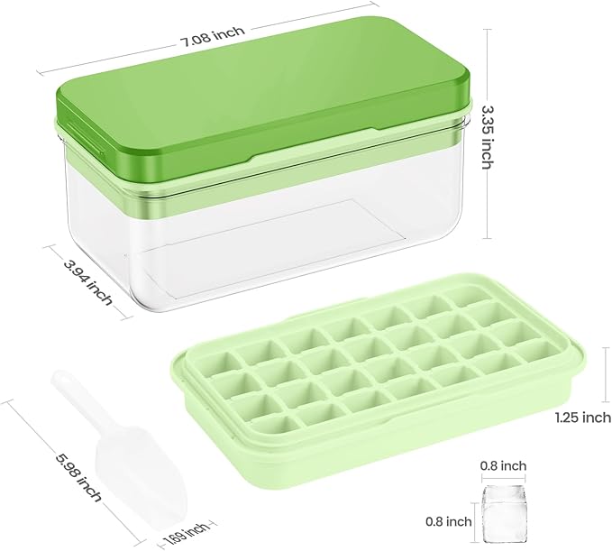 Ice Cube Tray with Lid and Bin, 28 pcs Ice Cubes Molds, Ice Trays for Freezer, Ice Cube Tray Mold, with 1 tray, Ice Freezer Container, Spill-Resistant Removable Lid & Ice Scoop, for Whiskey,Cocktail