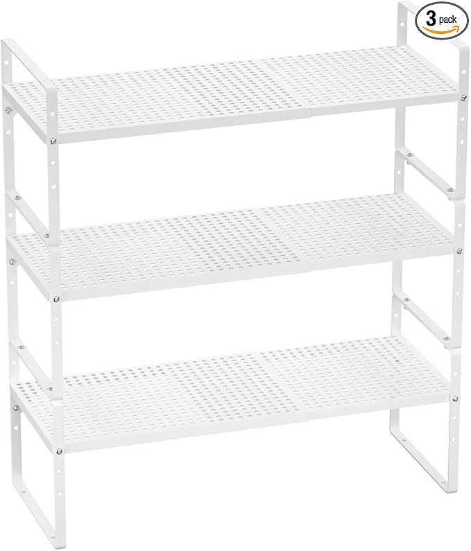 Cabinet Organizer Shelves,Expandable Spice Racks,Stackable Countertop for Organizer Pantry Counter Under Sink,Adjustable Storage Shelf Racks for Kitchen Home Office,White,3 Packs