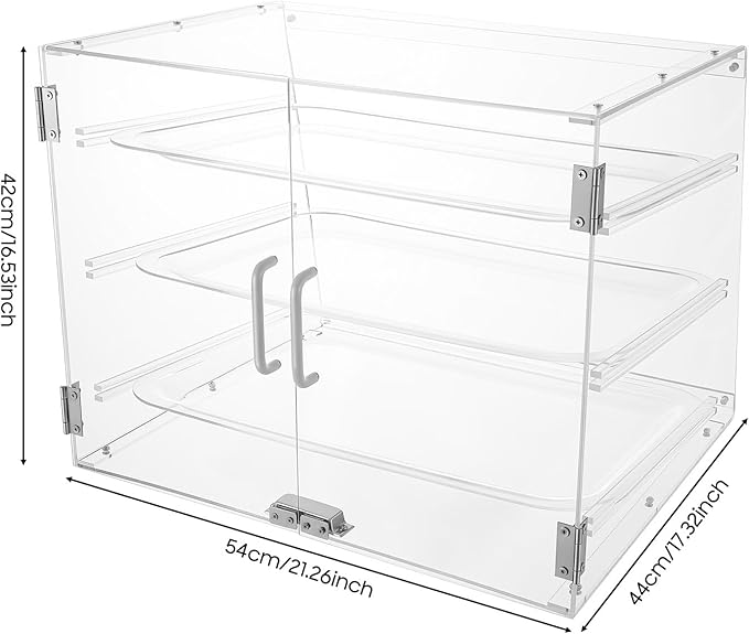 Pastry Display Case, 3-Layer Bread Box For Kitchen Countertop, Clear Bread Storage Container with Magnetic Door, Large Bread Holder Bakery Display Case for Bagel Muffins, 21.3x17.3x16.5 Inch