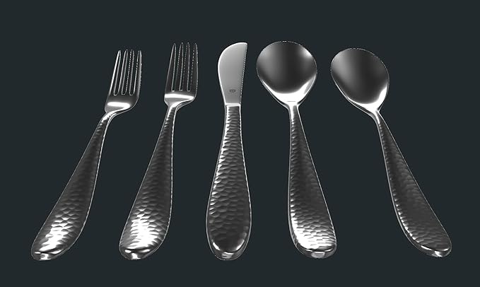 Hammered Silverware Set | Premium 18/10 Stainless Steel Flatware Service for 8 | Heavy-Duty & Dishwasher Safe | Built to Last (40-Piece, Marettimo Hammered)