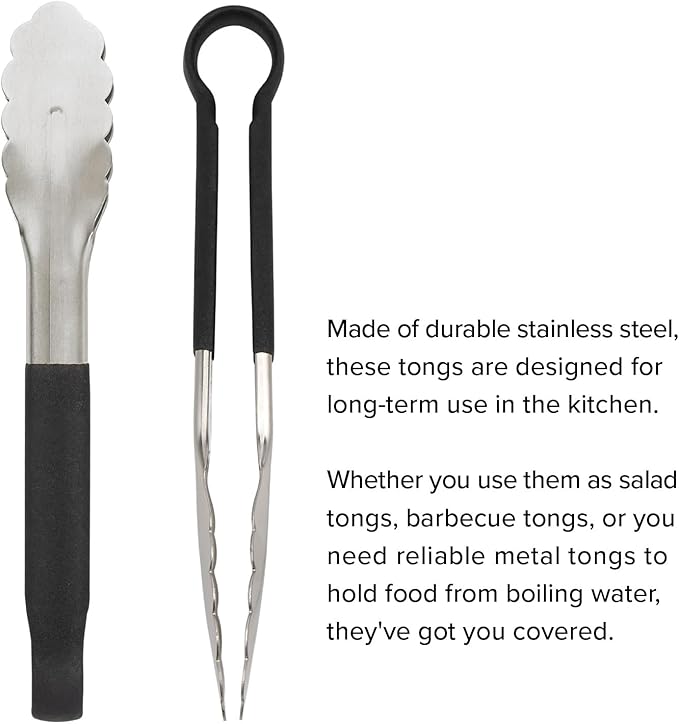 LZMS 4pcs 9 1/2" Black Atmospherei Stainless Steel Grill Tongs,Kitchen Tongs with Non-Slip Grip for Cooking,BBQ,Buffet Dinner