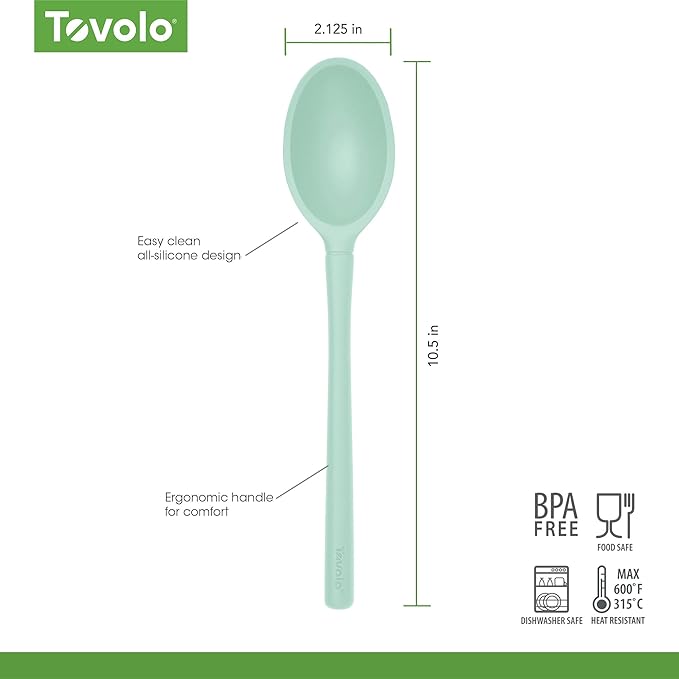 Tovolo Flex-Core Non-Stick All Silicone Small Deep Spoon Kitchen Utensil for Mixing, Scooping and Serving – Heat-Resistant, Dishwasher Safe & BPA Free - Aqua