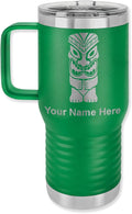 LaserGram 20oz Vacuum Insulated Travel Mug with Handle, Tiki Statue, Personalized Engraving Included (Green)