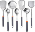 7-Piece Kitchen Utensil Set for Non-Stick Cookware - Stainless Steel with Silicone, Heat Resistant, Easy Grip, Gray & Orange