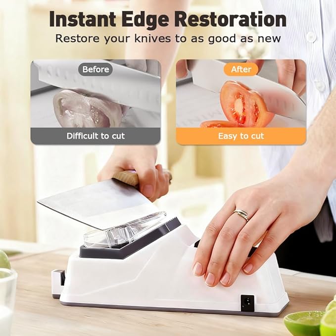Electric Knife Sharpener, Knife Sharpening Tool with Replacement Grinding Wheel, USB Rechargeable MultiFunctional Sharpener for Kitchen Knives and Scissors,Home Restaurant Use (USB Sharpening Edition)