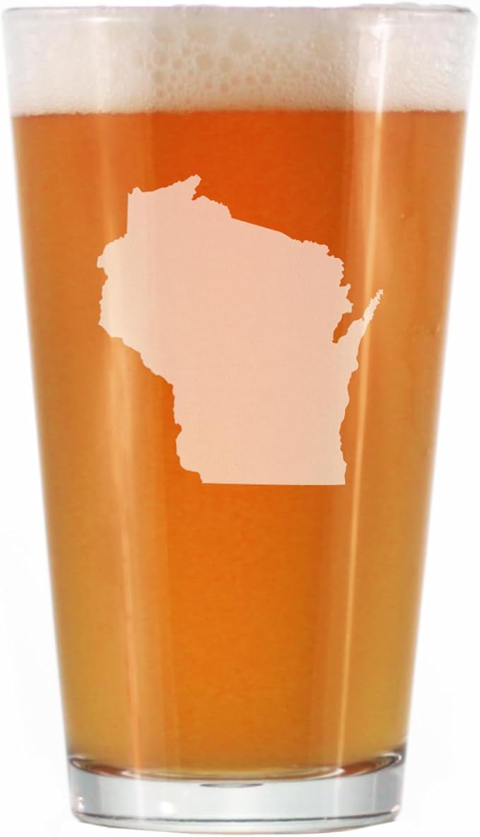 Wisconsin State Outline Pint Glass for Beer - State Themed Drinking Decor and Gifts for Wisconsinites - 16 Ounce