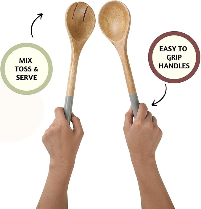 Folkulture Salad Servers or Salad Tongs | Set of 2 (12") Serving Spoons in Kitchen Essentials or Salad Hands Set | Wooden Salad Tongs for Serving | Christmas Gifts for Women Unique
