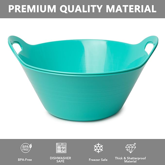 Tiawudi 4 Pack Snack Bowls (4.9L Large), Plastic Serving Bowls for Party, Large Bowls with Handles for Kitchen, Fruit, Cereal, Candy, Salad and Chip, Microwave Safe