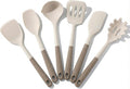 6-Piece Silicone Kitchen Utensil Set, NON-PLASTIC 500°F Heat-Resistant BPA-Free Dishwasher Safe Cooking Tools with Upgraded Spatula, Turner Ladle Skimmer Pasta Fork Scraper, Cream White &Mocha