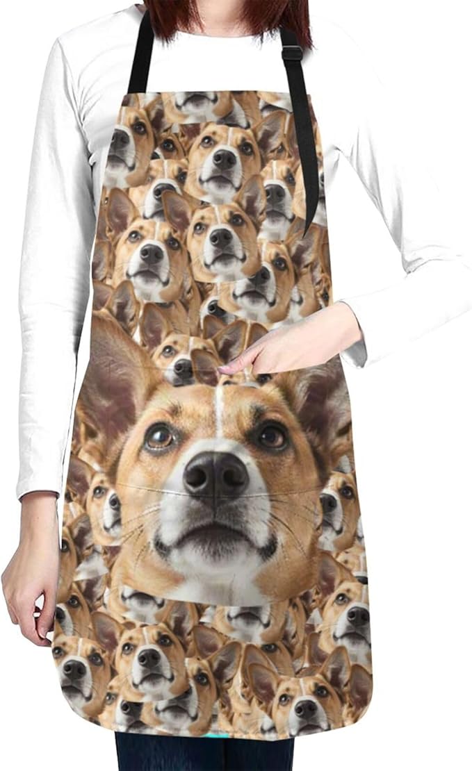 Custom Dog Face Apron for Men Women, Personalized Photo Bib Apron with Pockets, Customized Chef Aprons