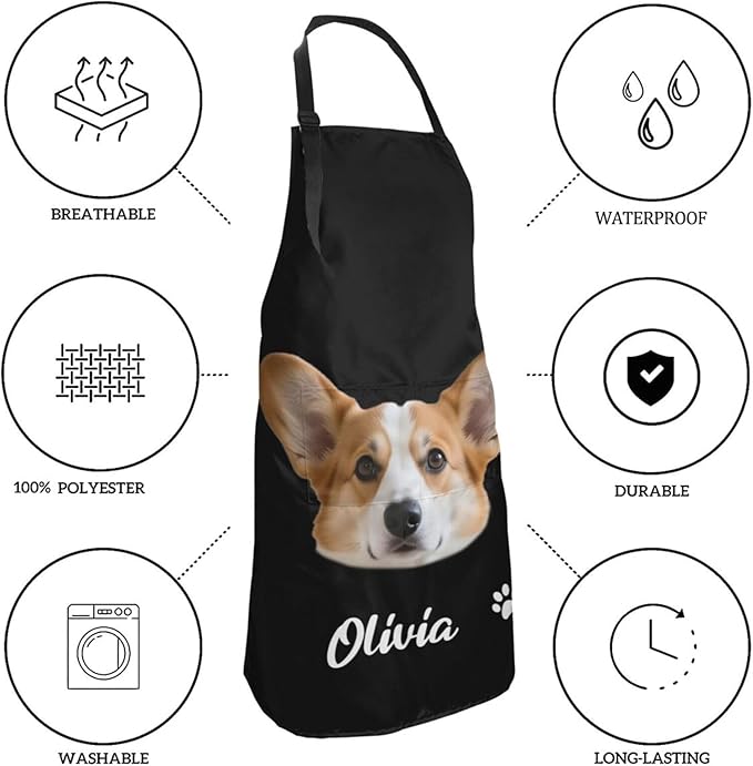 Custom Face Apron for Men Women, Personalized Photo Apron with Pockets, Customized Kitchen Aprons
