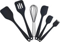Gullor Silicone Kitchen Utensils Baking Tool Set, Cooking Spoon, Spatula, Whisk, Brush, Scraper, 6 Pieces in Set, Black