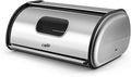 Flexzion Stainless Steel Bread Box For Kitchen Countertop (17 inch) - Kitchen Countertop Metal Bread Storage with Roll Up Lid & Front Window for Restaurant & Homemade Cakes, Buns, Pastries, Pancakes