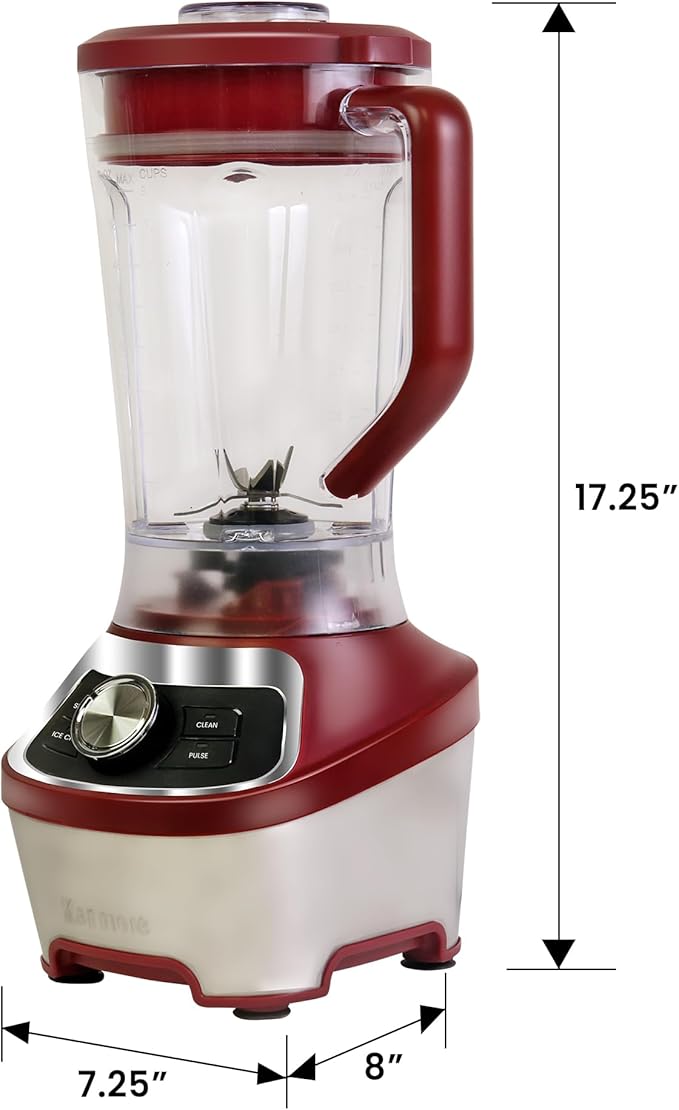 Kenmore Countertop Blender – Electric Mixer for Smoothies, Ice Crush & Pulse Function, Heavy Duty Plastic Pitcher, Kitchen Appliance, Dishwasher-Safe Jar, Red