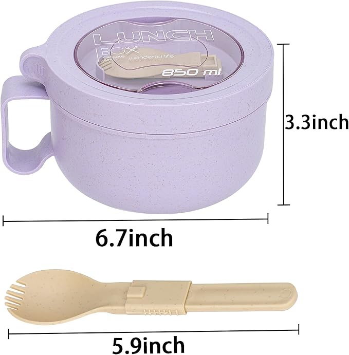 2 Pack Soup Bowl with Handles, Microwave Ramen Bowl with Lid for Soup and Instant Noodles,Oatmeal, Gumbo, Salad,BPA Free