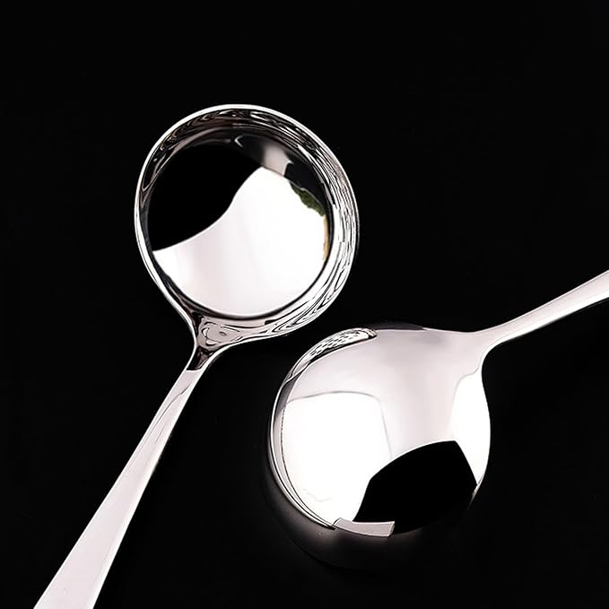 Zjunhm Small Soup and Gravy Ladles - 304 Stainless Steel, 7.7 Inches, 2-Piece Set - Dishwasher Safe (Silver)