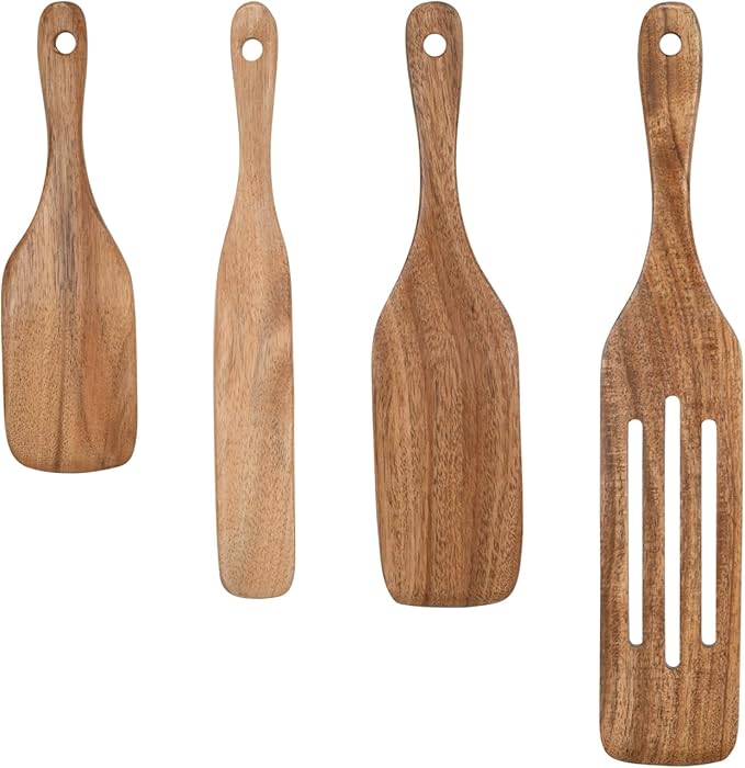 Wooden Utensil Set,Spurtle Set,Wooden Kitchen Utensils Set of 4,Wood Spoon for Sourdough Starter and Jar Cookware