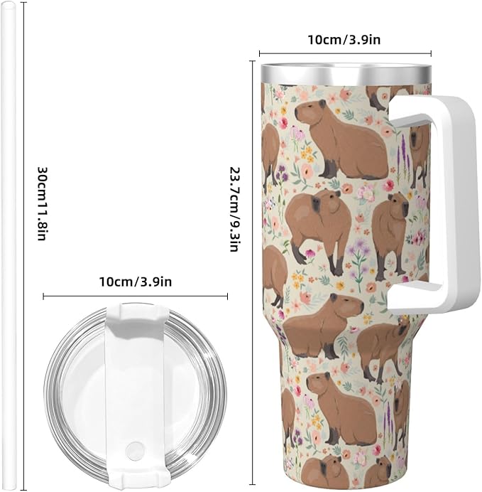 Capybara Gifts Capybara Tumbler Cute Cup for Girls, Teens, Women, Men Stainless Steel Vacuum Insulated 40oz Tumbler with Lid and Straw for Water, Iced Tea or Coffee, Beige