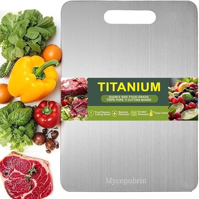 Katuchef Titan Carve Titanium Cutting Board,Siraat Pure Apex Titanium Cutting Boards for Kitchen, Double Sided Non Toxic Celuxer Board for Cutting Meat Vegetable Fruit,Easy to clean(L:13.39L*9.06W)