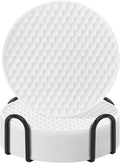 Coasters Set of 6 with Holder,Coasters for Drinks,Coffee Table Decor Coaster,Suitable for Kinds Cups,Anti-Slip,Non-Stick,Silicone Cup Coaster and Living Room Decor (6 Pcs, White)