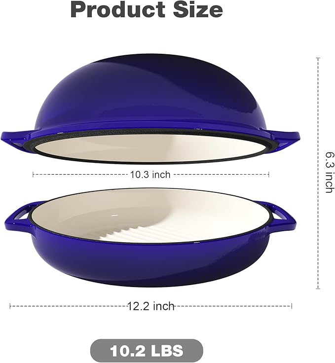 2-in-1 Multifunctional Enameled Cast Iron Dutch Oven, 6QT Loaf Pan with Dual Handles, Perfect for Baking Sourdough, Roasting, Braising & Stews, Oven & Stovetop Safe, Easy to Clean & Pre-Seasoned