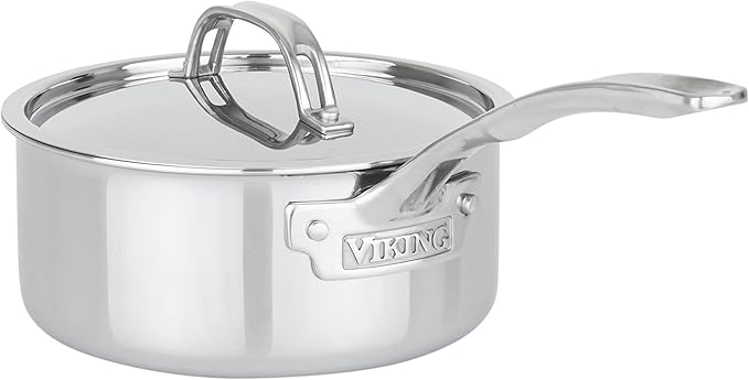 Viking PureGlide Pro 3-Ply Nonstick Sauce Pan, Made without PFAS, 2-Quart Induction Cooking Pot with Lid, Metal Utensil Safe Titanium Nonstick Surface, Oven Safe to 600F