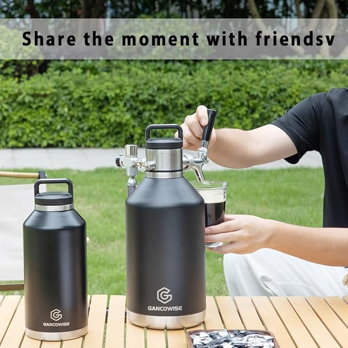 128oz Double-Walled Mini Keg Growler, Stainless Steel Vacuum Insulated Home Dispenser System with Detachable Faucet & Regulator Keeps Homebrew, Craft, and Draft Beer Carbonated and Fresh