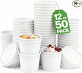 Paper Town Disposable Paper Soup Containers with Vented Lids, White, 12 oz, Round, 50 Count, Compostable Food Storage Container, Ice Cream Cups